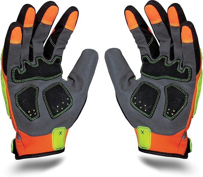 Ironclad EXO Motor Impact Glove; Work Gloves, TPR Impact Protection, (1 Pair), EXO2-HZI-02-S, Hi-viz Yellow & Orange