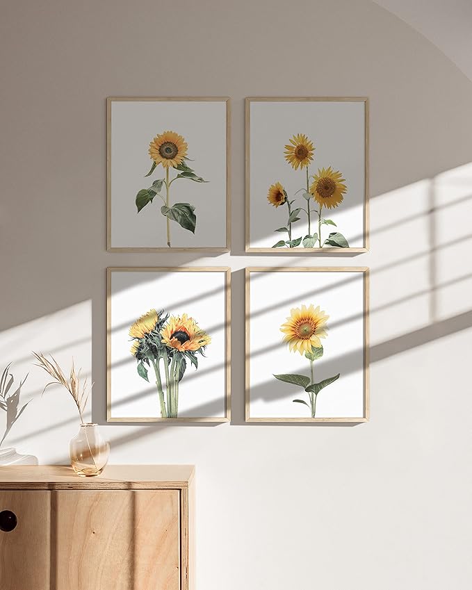 HAUS AND HUES Sunflower Wall Decor and Sunflower Posters - Set of 4 Sun flower Wall Art (8" x 10", Unframed)