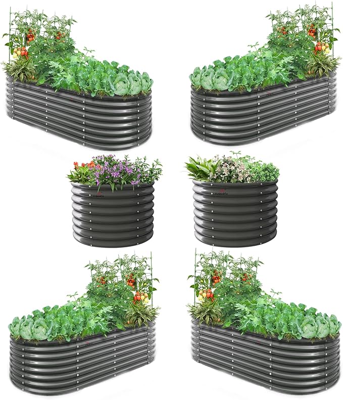 A ANLEOLIFE 6-Pack 6X3X2ft & 3x3x2ft Deep Root Galvanized Raised Garden Beds Outdoor for Planting Vegetables Flowers Herb, Quartz Grey