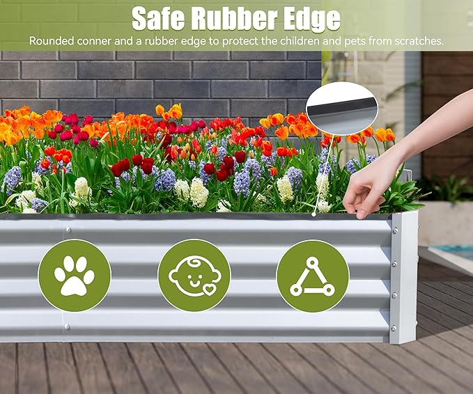 Domi Galvanized Raised Garden Bed, Outdoor Planter Garden Boxes Large Metal Planter Box for Gardening Vegetables Fruits Flowers, Silvery (6x3x1ft)
