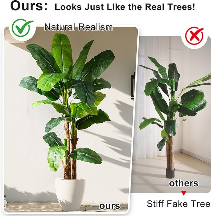 Artificial Banana Tree 7.2ft, Faux Tropical Palm Tree Plant with Realistic Leaves, Low Maintenance Indoor Outdoor Decor for Home Office Porch, in Nursery Pot