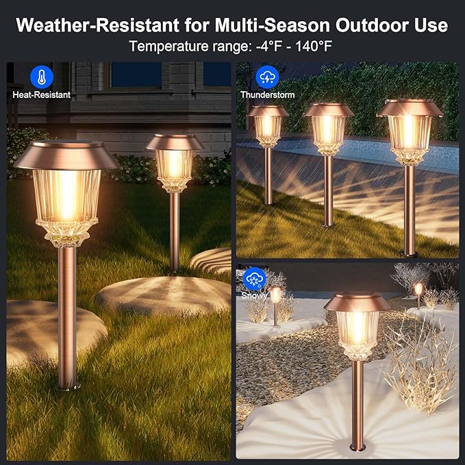 XMCOSY+ Solar Pathway Lights Outdoor - 6 Pack Solar Lights Outdoor Waterproof, 10-40 LM Dimmable Auto On/Off Solar Outdoors Lights Yard Garden Walkway Driveway (Warm White)