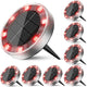 Peasur Mini Solar Ground Lights Outdoor, 8 Pack Flat Solar Powered Disc Lights, IP68 Waterproof, Anti-Rust, Landscape Lighting for Pathway Garden Yard Lawn Walkway Landscape Driveway, Red