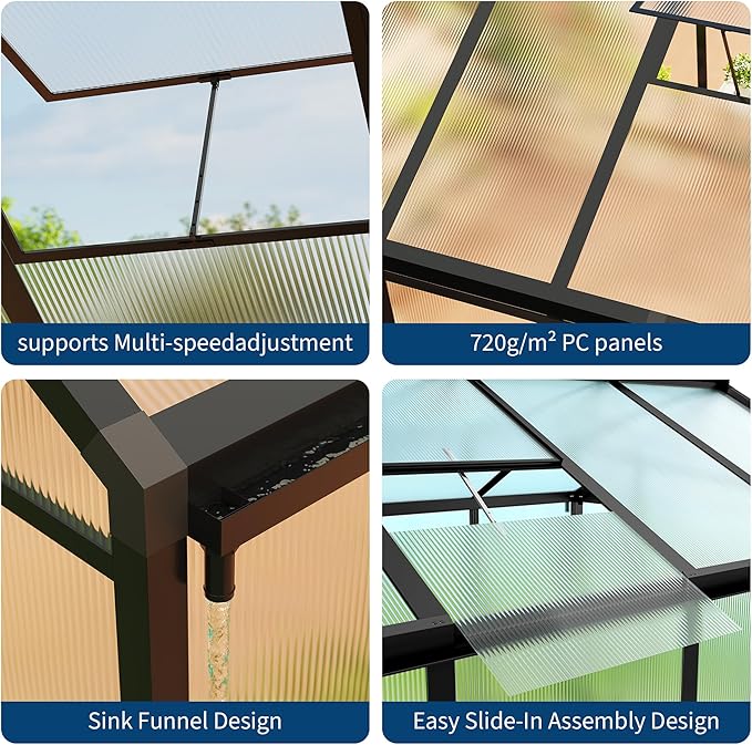 8X12 FT Outdoor Polycarbonate Greenhouse, Sturdy Aluminum Frame, Adjustable Roof Vent, Ideal for Backyard, Patio, or Garden, All-Weather Green House for Growing Plants and Vegetables