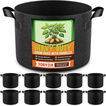 Jorvila 10 Pack 3 Gallon Grow Bags, Thickened Nonwoven Fabric Planter Pots with Handles, Heavy Duty 300G Garden Pots for Tomato, Potato and Vegetable