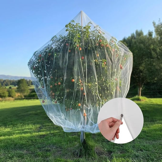 2 Pcs Fruit Tree Netting with Zipper & Drawstring, 8ft x 8ft Large Insect & Bird Netting for Garden Protection, Ultra-Fine Mesh Garden Netting Pest Barrier, Blueberry Bush Netting Cover