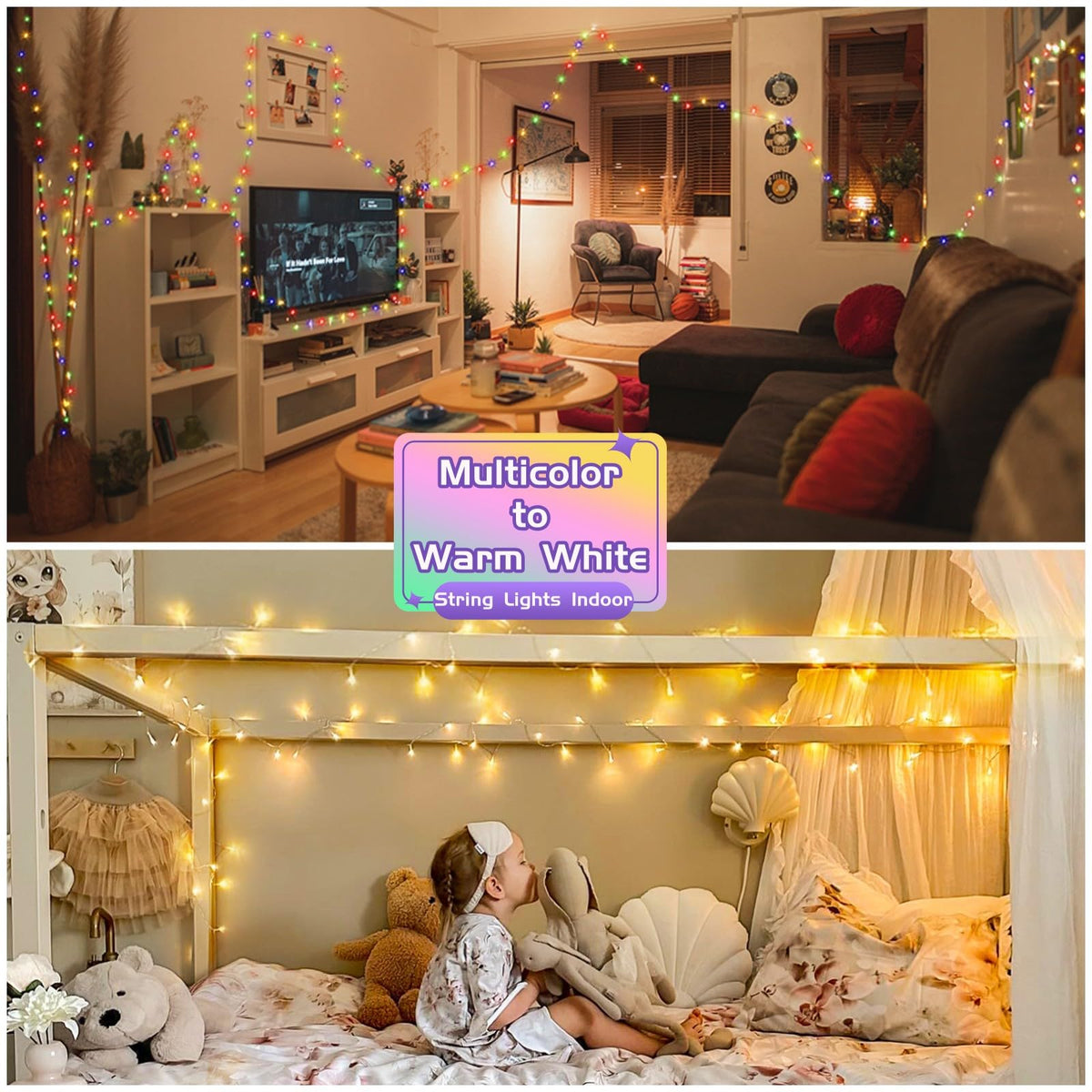 JMEXSUSS 200 LED Warm White & Multicolor Color Changing String Lights