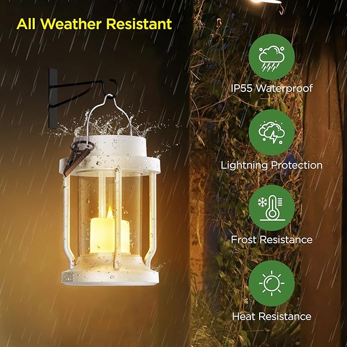 Solar Lantern Outdoor & Indoor Use – Hanging Solar Lights with Realistic Flickering Flameless Candle, Weatherproof for Gardens, Patios, Trees, and Lawns (White, 4 Pack)