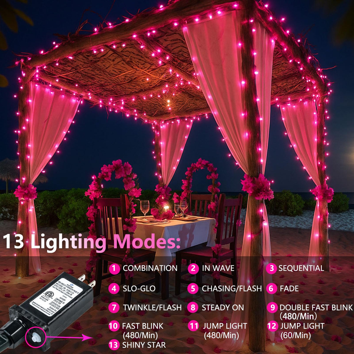 200 LED Connectable String Lights, 66FT Christmas Lights Outdoor Indoor