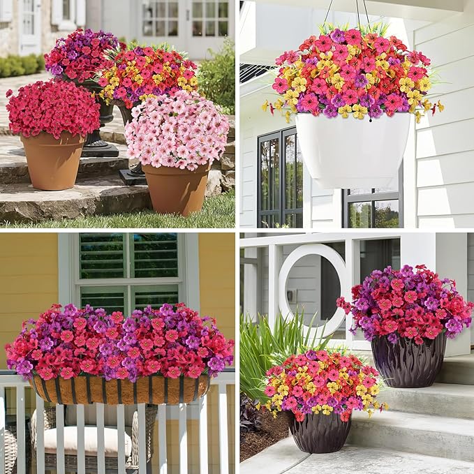 24 Bundles Realistic Fake Flowers for Outdoors, No Fade Faux Silk Flowers & Artificial Plants Lavender, for Garden Patio Porch Decor, Window Box, Hanging Basket, Planter, Grave Decorations