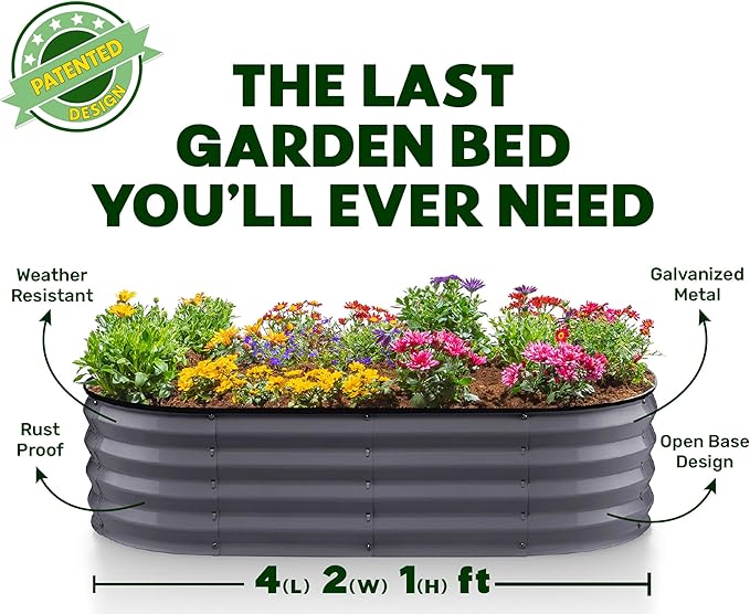 Galvanized Raised Garden Beds Outdoor // 4×2×1 ft (2-Pack) Planter Raised Beds for Gardening, Vegetables, Flowers // Large Metal Garden Box (Gray) // Patented Tool-Free Design