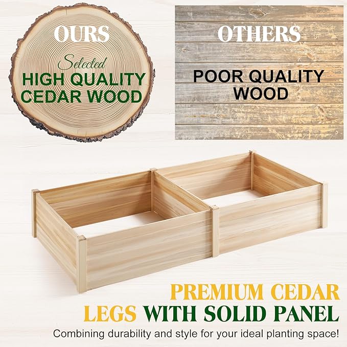 SPECRAFT 8x4 Ft Wood Raised Garden Bed, Durable 15 Inch Depth Planter Box for Vegetables, Herbs, and Flowers, Ideal for Outdoor Gardening with Open Base