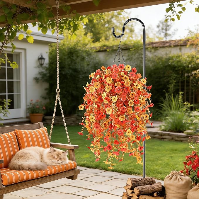 6 Bundles Artificial Fall Flowers for Outdoors Fake Plants Garden Home Fall Decor,UV Resistant Realistic Silk Faux Autumn Flower Indoor Outside Front Porch Patio Balcony Yard Farmhouse(Orange)