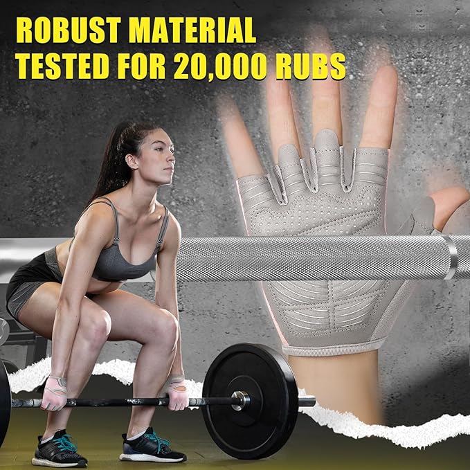 Ventilated Weight Lifting Gloves, Thick Padded Workout Gym Gloves with Full Palm Protection & Grip & Shock Absorption for Women & Men's Fitness Exercise Training