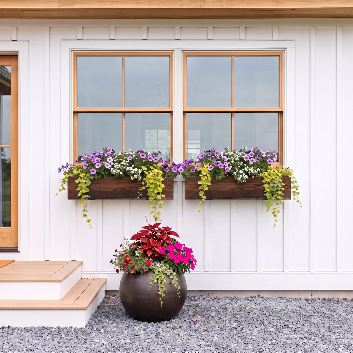 Novabright 24 Inch Wood Window Planter Box with L-Bracket,Wood Color