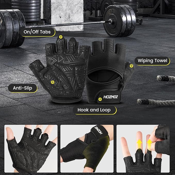 Ventilated Weight Lifting Gloves, Thick Padded Workout Gym Gloves with Full Palm Protection & Grip & Shock Absorption for Women & Men's Fitness Exercise Training
