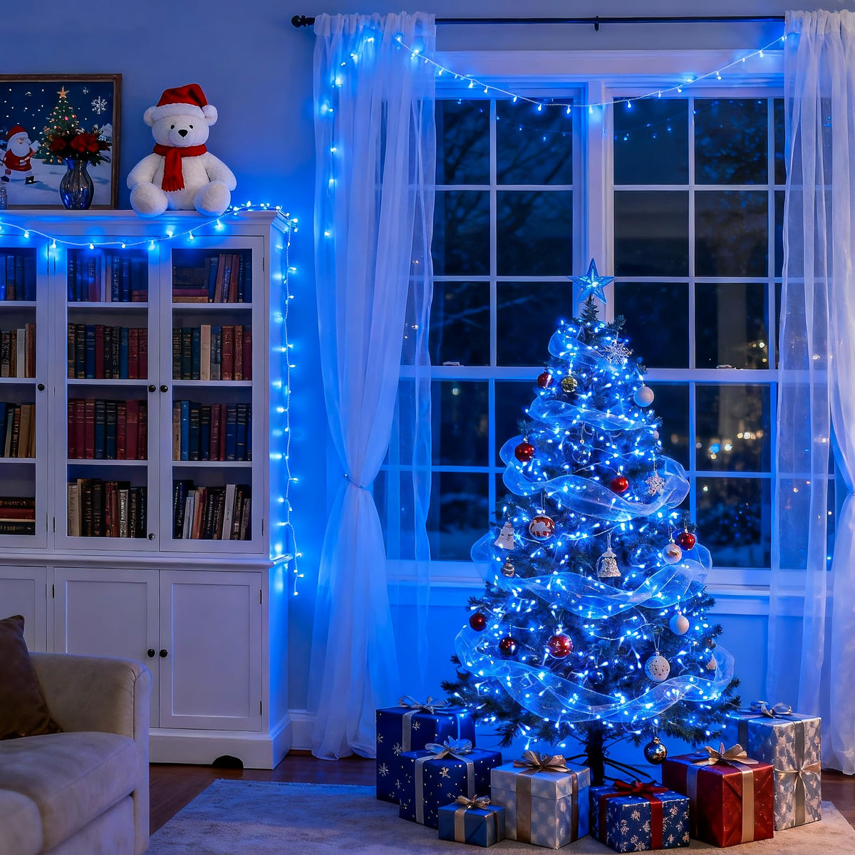JMEXSUSS Connectable 100 LED Blue Christmas Lights Clear Wire