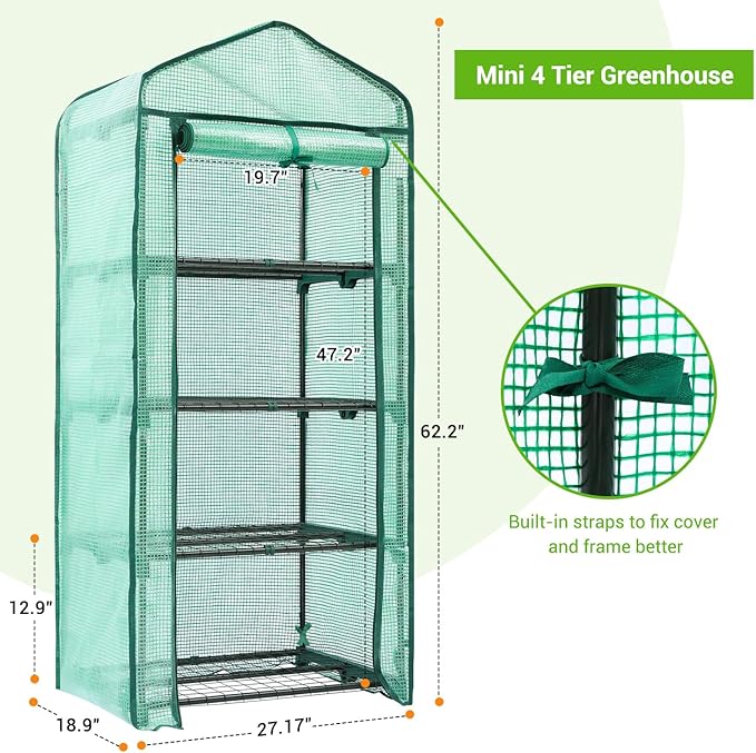 Ohuhu Mini Greenhouse for Indoor Outdoor, Small Plastic Plant Green House 4-Tier Rack Stand Portable Greenhouses with Durable PE Cover for Seedling, 2.5x1.6x5.2 FT, Ideal Gardening Gifts for Women Men