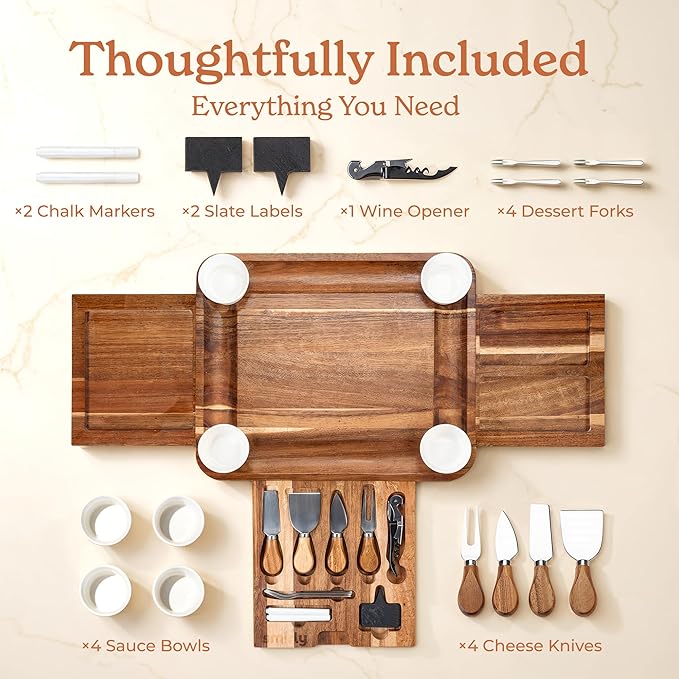 SMIRLY Charcuterie Boards Set - Large Acacia Cheese Board Set - House Warming Gifts New Home, Wedding Gift for Couple, Bridal Shower Gift, Birthday Gifts for Women