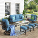 MFSTUDIO 6 Pieces Metal Patio Furniture Sets, 2 Swivel Chair, 1 Deep Seating 3-Seat Sofa, 2 Ottoman & 1 Marbling Coffee Table, All Weather 7 Seats Outdoor Conversation Set for Garden Backyard, Navy
