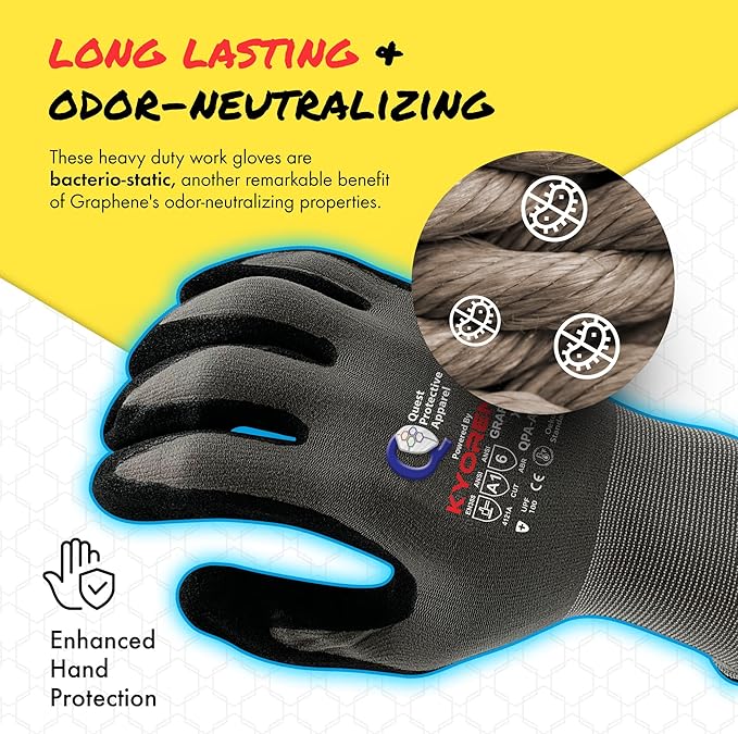 Quest Protective Apparel Cut Resistant Work Gloves (ANSI A1) – Lightweight Graphene Gloves for Gardening,DIY,Mechanical & General Handling – Breathable Grip Gloves for Men & Women – X-Large, Pack of 1