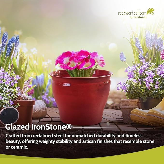 Headwind Glazed Ironstone Avery Collection Decorative Plant Pot – 8" Autumn Blaze Red Glazed Decorative Pot – Lightweight & Durable Flower Pots for Indoor Plants - Outdoor Planter by Robert Allen