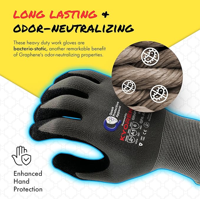 Quest Protective Apparel Cut Resistant Work Gloves (ANSI A1) – Lightweight Graphene Gloves for Gardening,DIY,Mechanical & General Handling – Breathable Grip Gloves for Men & Women – Medium, Case of 72