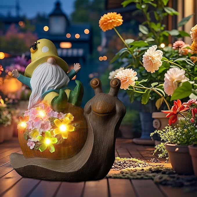 Solar Gnomes Outdoor Snail Garden Statue for Yard with Outdoor Decorations for Patio Mom Gift
