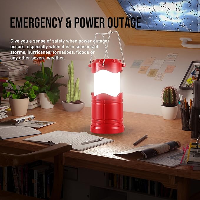 Lichamp LED Camping Lantern, 4 Pack Battery Powered Flashlight for Power Outages, Portable Collapsible Hanging Light Essential for Home, Outdoor, Emergency Lamp Survival Kit Gear for Hurricane, Red