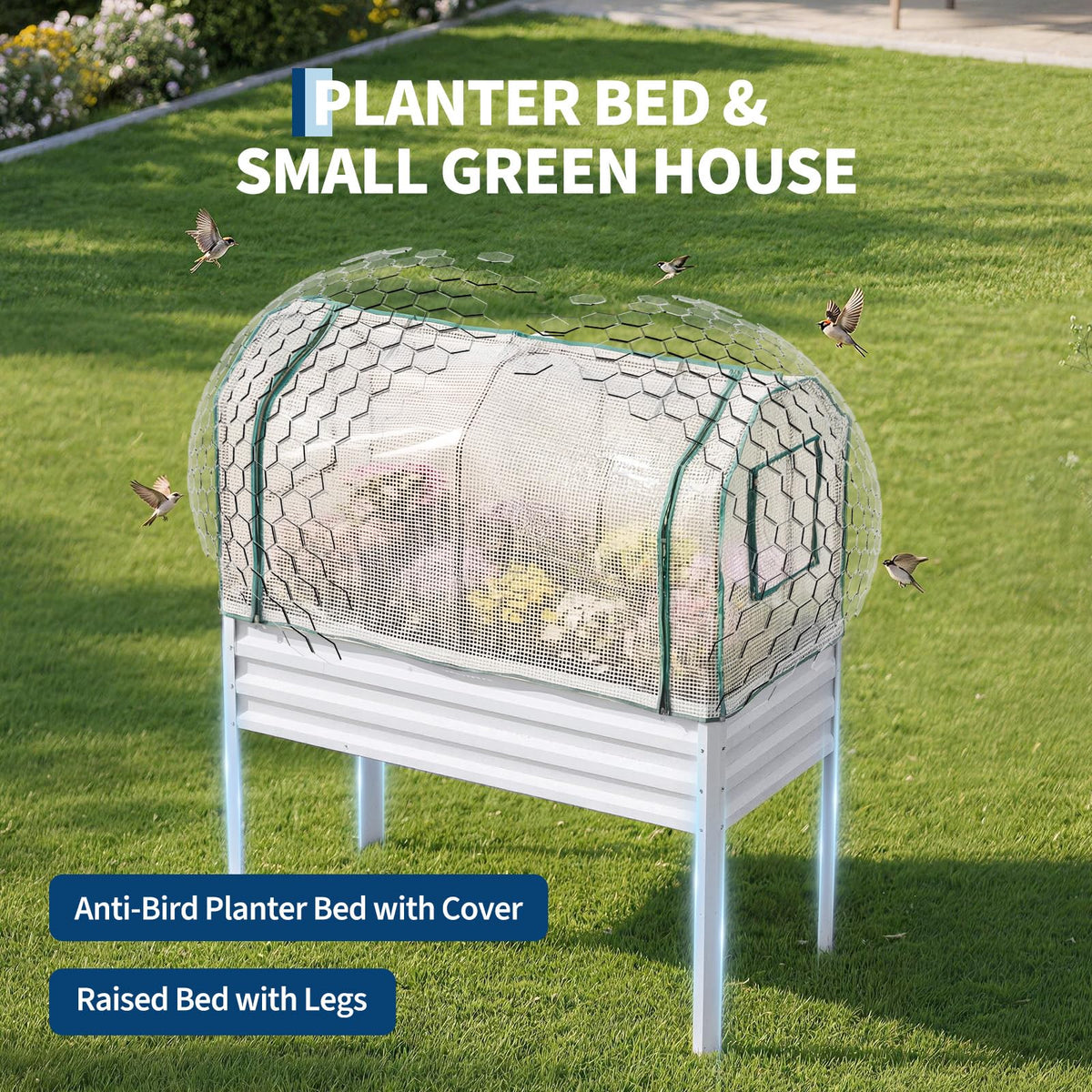 Garvee 48×24×55in Large Metal Raised Garden Bed with Legs and Cover 3Spray