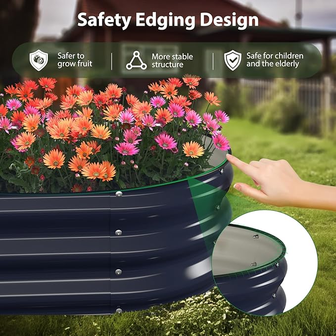 Raised Garden Bed Kit, 6x3x1 ft Galvanized Planter Box Outdoor with Safety Edging, Large Metal Raised Beds for Gardening Vegetables Flower Herb (Navy Blue)