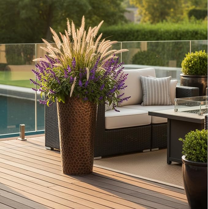 H Potter Large Tall Planter Pots Outdoor Indoor Copper Flower Decorative Set of Two GAR684 (Set of Two)