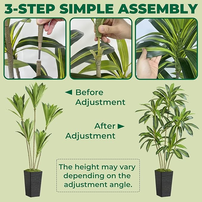 6FT Artificial Dracaena Tree with Black Planter - Real Touch Fake Plant for Home & Office Decor, Faux Yucca Indoor Floor Tree