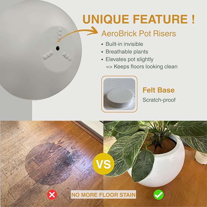 KUTE NEST 6.9" H x 19.7" D Round Bowl Fiberstone Planter for Succulent and Lotus with Drainage Hole, Smooth Finishes, Weather Resistant, Included 2 Extra Coco Mats (Light Gray, 17.9" Pot Opening)