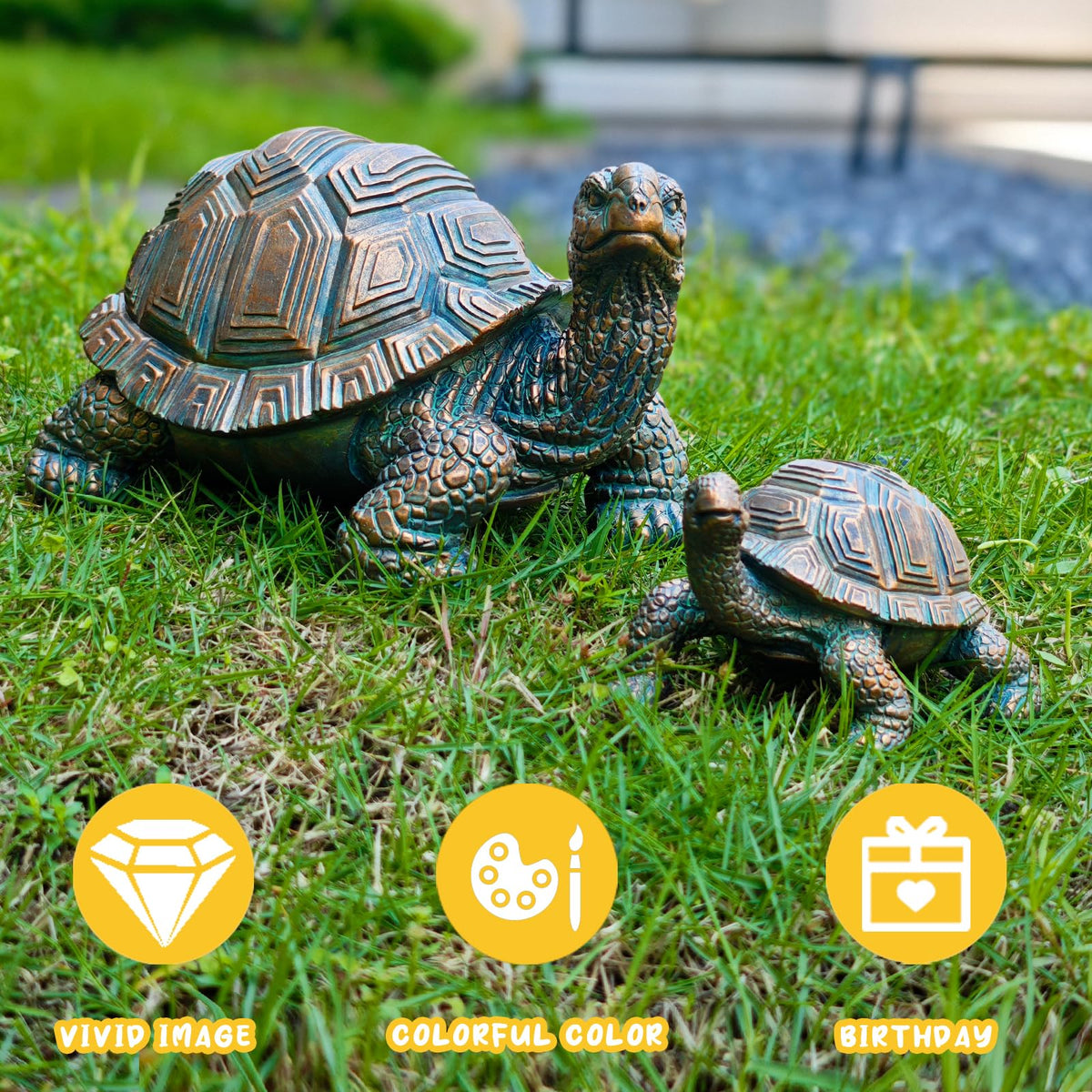 Brilliant Prospect 2 Pcs Outdoor Garden Turtle Statue, Mother and Baby Turtle Figurines for Garden, Patio, Lawn, Deck Decor, Resin Housewarming Gifts