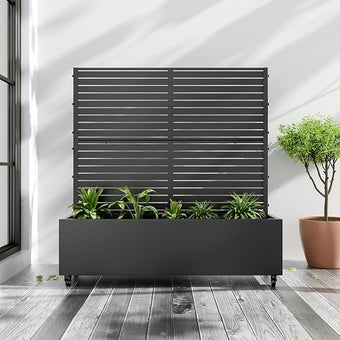 Casaphoria Metal Raised Garden Bed with Trellis and Wheels, 47"x47"x16" Planter Box for Climbing Plants, Vegetables & Vines, Features Drainage Holes and Privacy Screen (Black-Louvered)