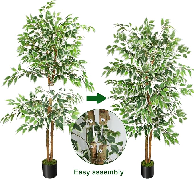 GTIDEA 5ft Ficus Tree Artificial, Tall Fake Tree with Natural Trunk Faux Trees Indoor Silk Ficus Leaves Artificial Trees for Home Decor Indoor Summer Office Living Room Outdoor (Included Dried Moss)