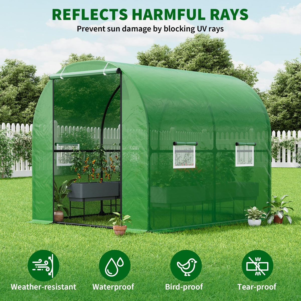 Patikuin Large Walk-in Tunnel Greenhouse, Heavy Duty Galvanized Steel Frame, Mesh Door & Windows, Roll-Up Zipper Door, UV-Protected PE Cover for Garden Plants, Green