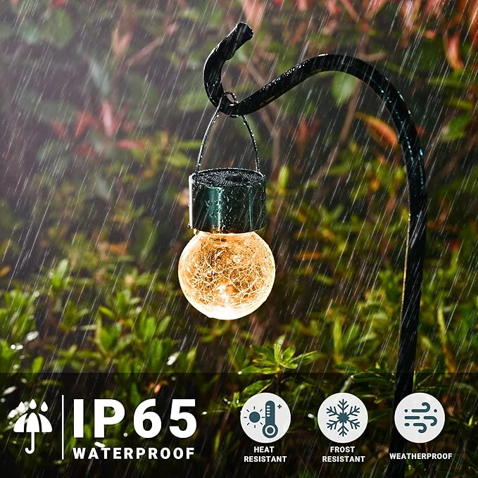 Solpex Hanging Solar Lights Outdoor, 8 Pack Decorative Cracked Glass Ball Light, Solar Powered Waterproof Globe Lighting, Hanging Globe Solar Lights for Garden, Yard, Patio, Lawn, Flower Bed