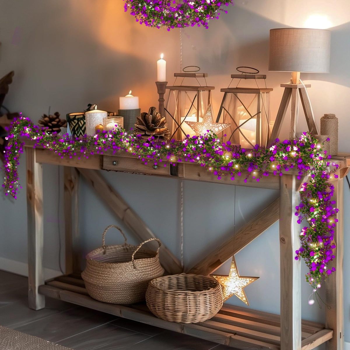 RECUTMS 3 Pcs Artificial Garland Greenery Fake Hanging Spring Lighted Vines