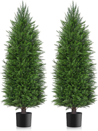 AOKIIE 3FT Artificial Topiary Cedar Plants Outdoor, Faux Pine Trees UV Resistant and Potted, 36 Inch Tall Fake Shrubs Evergreen for Front Porch Decor Set of 2