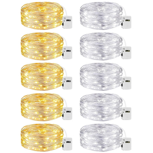 Fairdeer 10 Pack Fairy Lights Battery Operated - 7ft 20 Led Twinkle Lights 3 Modes, Bulk Mini String Lights Waterproof for Mason Jars Vases DIY Party Wedding Decoration Christmas -Warm and Cold White