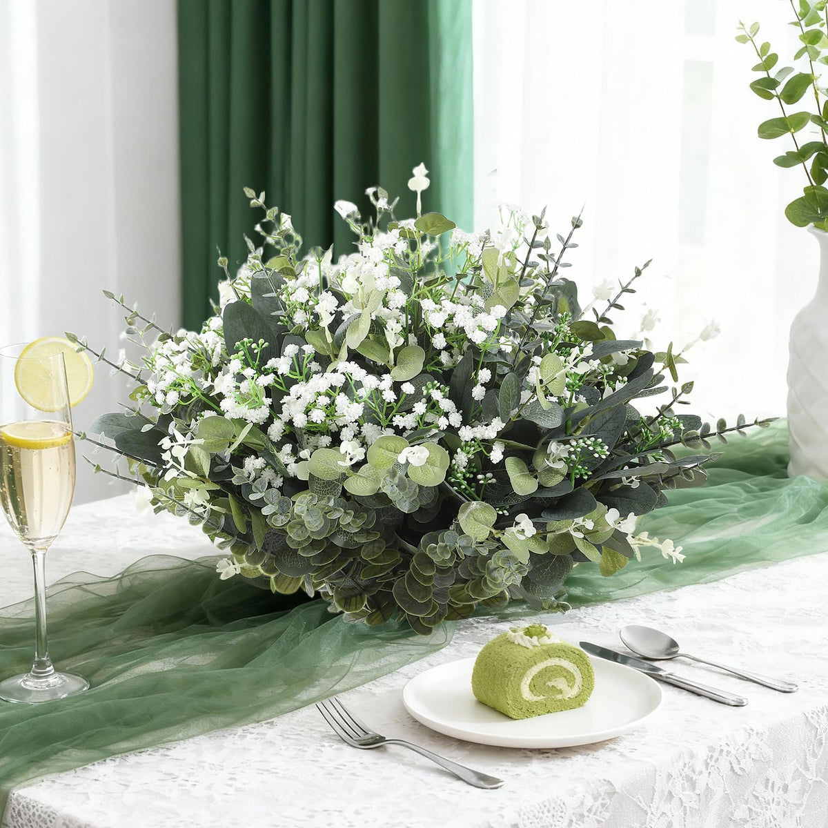 Ecerangus 120 Pcs Mixed Artificial Eucalyptus Leaves Stems Bulk,Baby Breath Artificial Flowers Bulk with Eucalyptus Leaves Greenery Stems for DIY Bouquets Wedding Floral Home Decor (Green-120pcs)