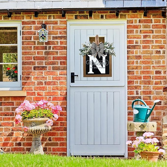 Last Name All Year Wreath, for Front Doors, Spring, Fall, 26 Last Name Letters All Year Round Wreaths, Suitable for Wedding Decorations, Home Porches, Farmhouses, Yards, Garden Decorations, Gifts (N)