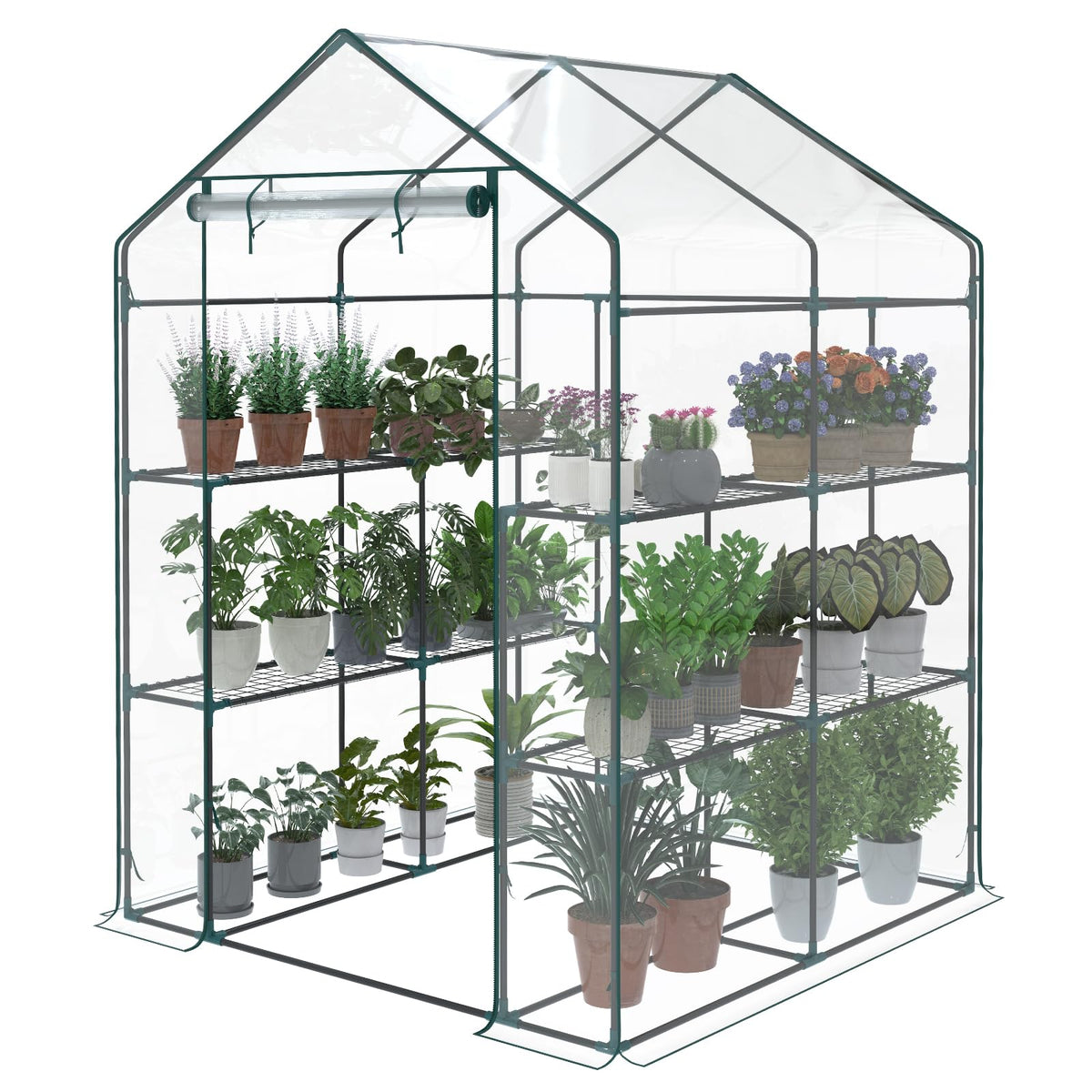 Sweetcrispy 56"x56"x77" Outdoor Greenhouse, with 2 Tier 8 Plant Shelves