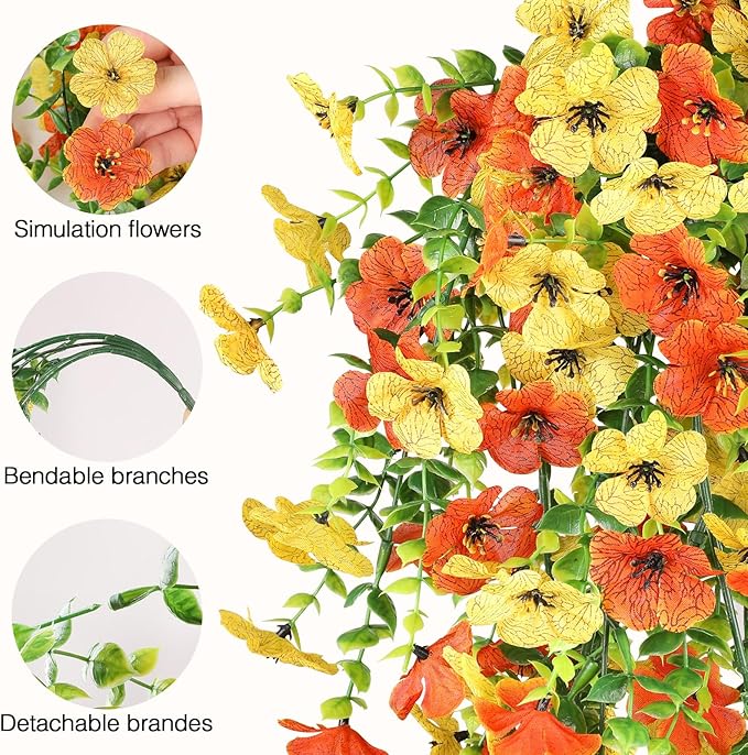 6 Bundles Artificial Fall Flowers for Outdoors Fake Plants Garden Home Fall Decor,UV Resistant Realistic Silk Faux Autumn Flower Indoor Outside Front Porch Patio Balcony Yard Farmhouse(Orange)