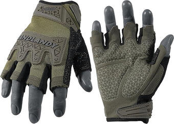 HANDLANDY Tactical Fingerless Impact Gloves for Men, Padded Grip Half Finger Work Gloves, Utility Trucker Driver Gloves (Army Green, Large (Pack of 1))