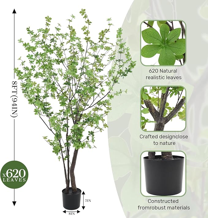 Artificial Enkianthus Tree 8ft Tall Faux Tree with Large Trunks and Realistic Leaves, Fake Enkianthus Tree Floor Potted Artificial Plants for Home Office Living Room Indoor Decor (8feet,1Pack)