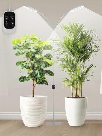 GLOWRIUM Grow Lights for Indoor Plants, Full Spectrum LED Grow Light, Stepless Dimming,3 Lighting Mode and Adjustable Height, Plant Light with 3/9/12/16H Timer (White, 48W)