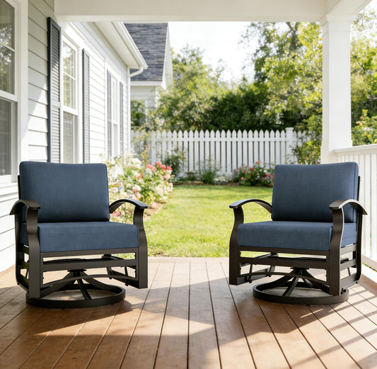 RTDTD 2 Piece Aluminum Swivel Rocking Chair Set, Outdoor Patio Swivel Gliders Chair with 5.1" Thick Seat Cushions, Conversation Furniture Set Suitable for Patio, Lawn, Outdoor, Back Garden(Dark Blue)